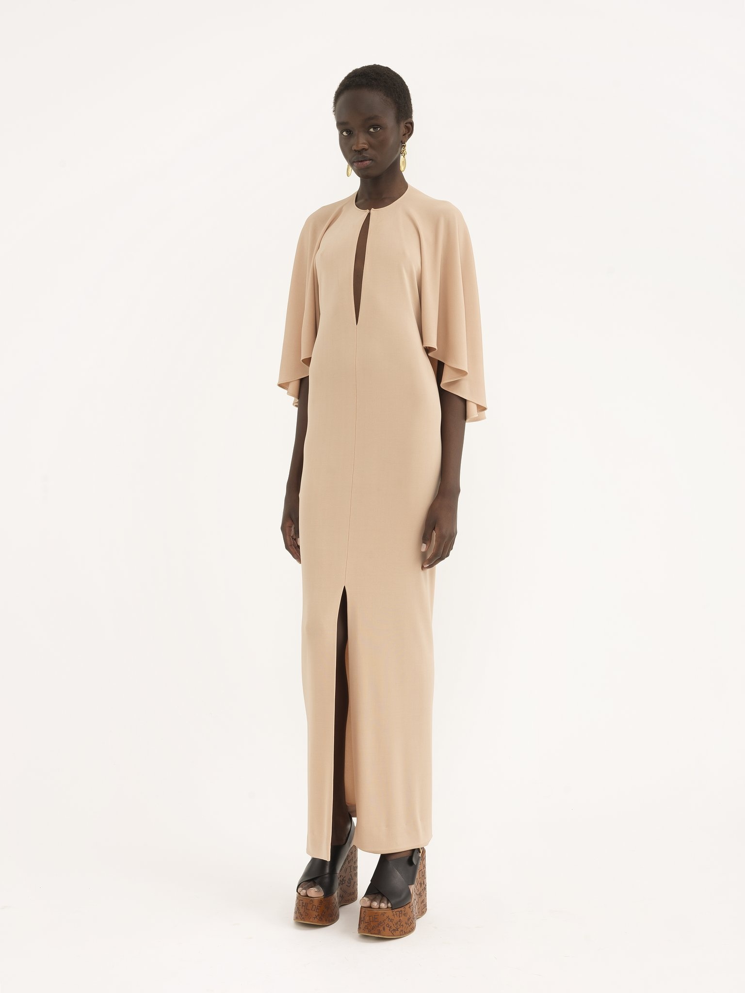 LONG CAPE DRESS IN CRÊPE JERSEY - 4