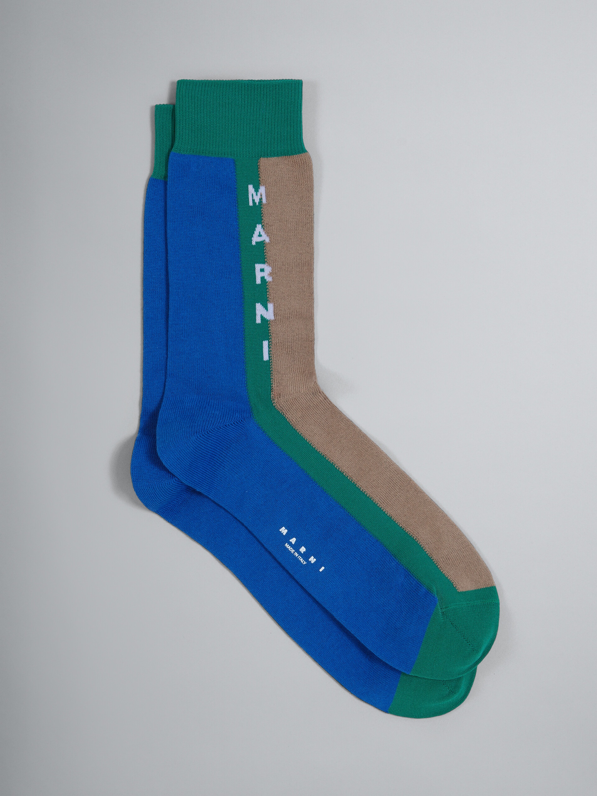 BLUE AND GREEN LISLE COTTON AND NYLON SOCK - 1