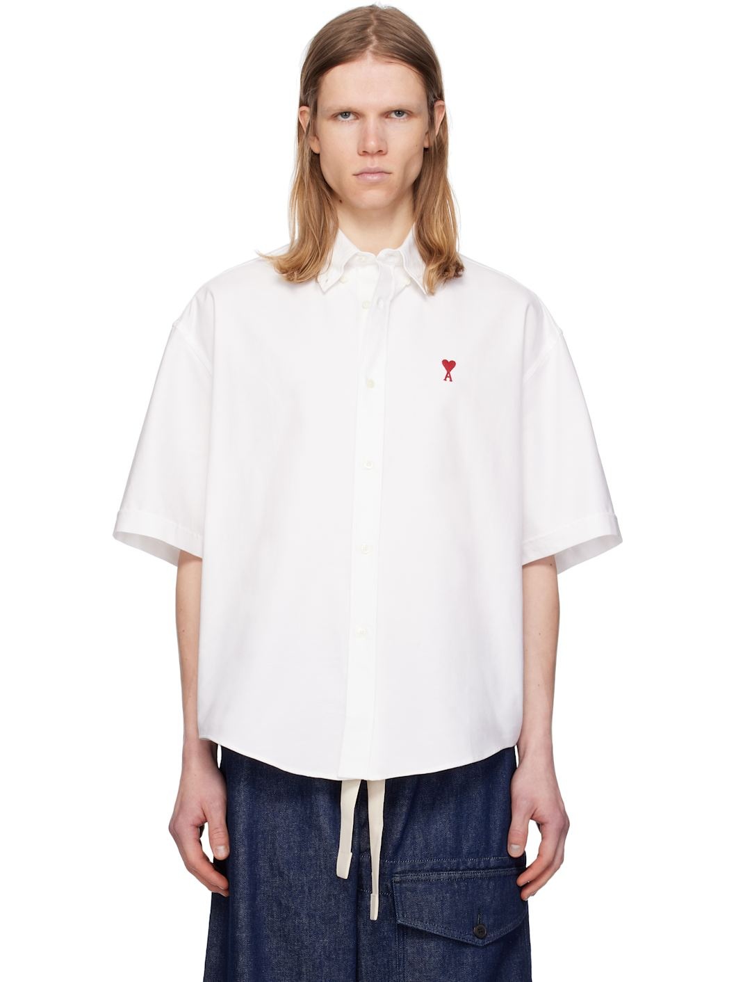 White Cotton Boxy Fit Short Sleeves Shirt - 1
