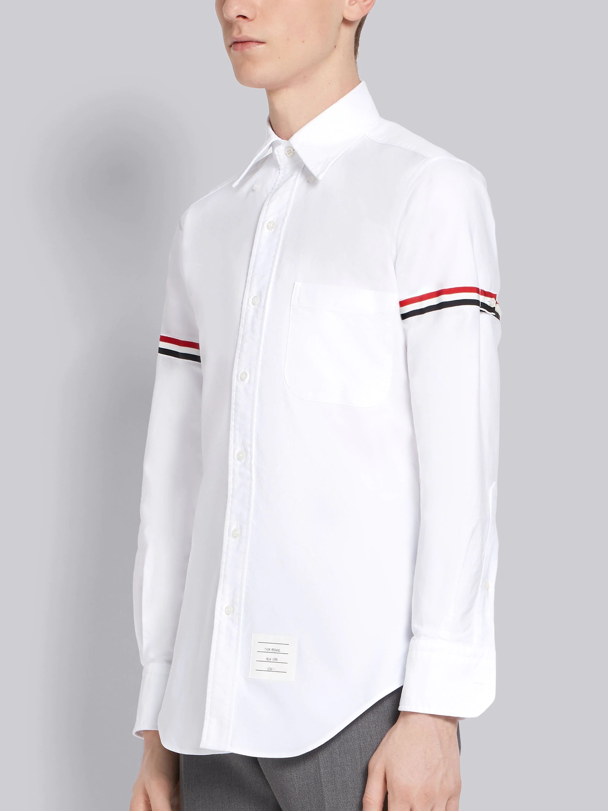 White Oxford Striped Grosgrain Armband Classic Shirt - 2