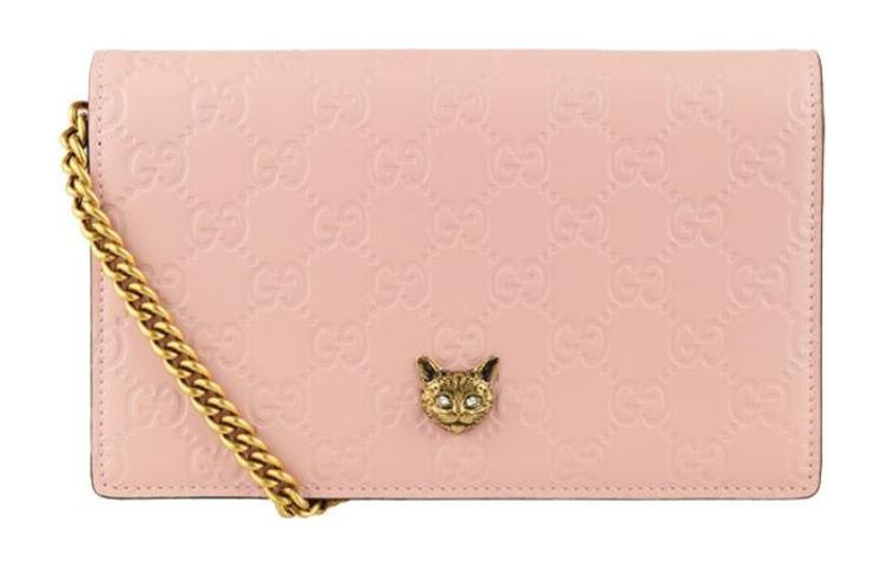 GUCCI (WMNS) Gucci Metallic Logo Embossing Leather Chain Shoulder Messenger Bag Pink 548060-0G6FT-5877 outlook