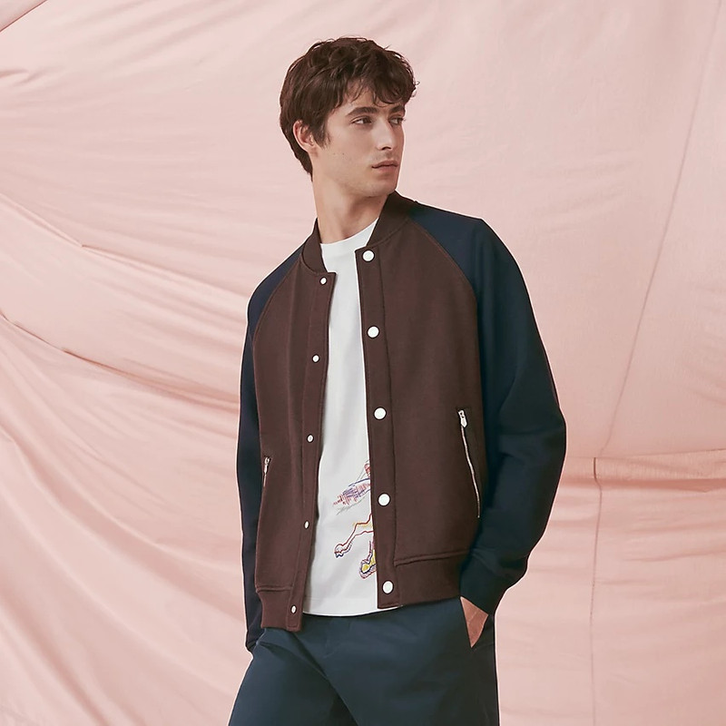 Varsity jacket with leather detail 1