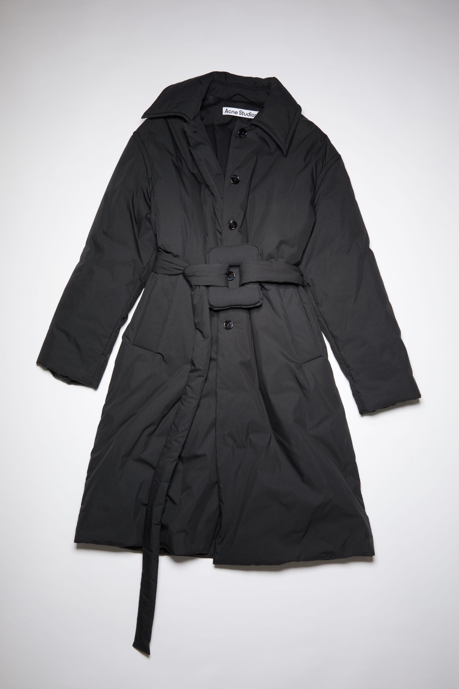 Belted padded coat - Black - 5