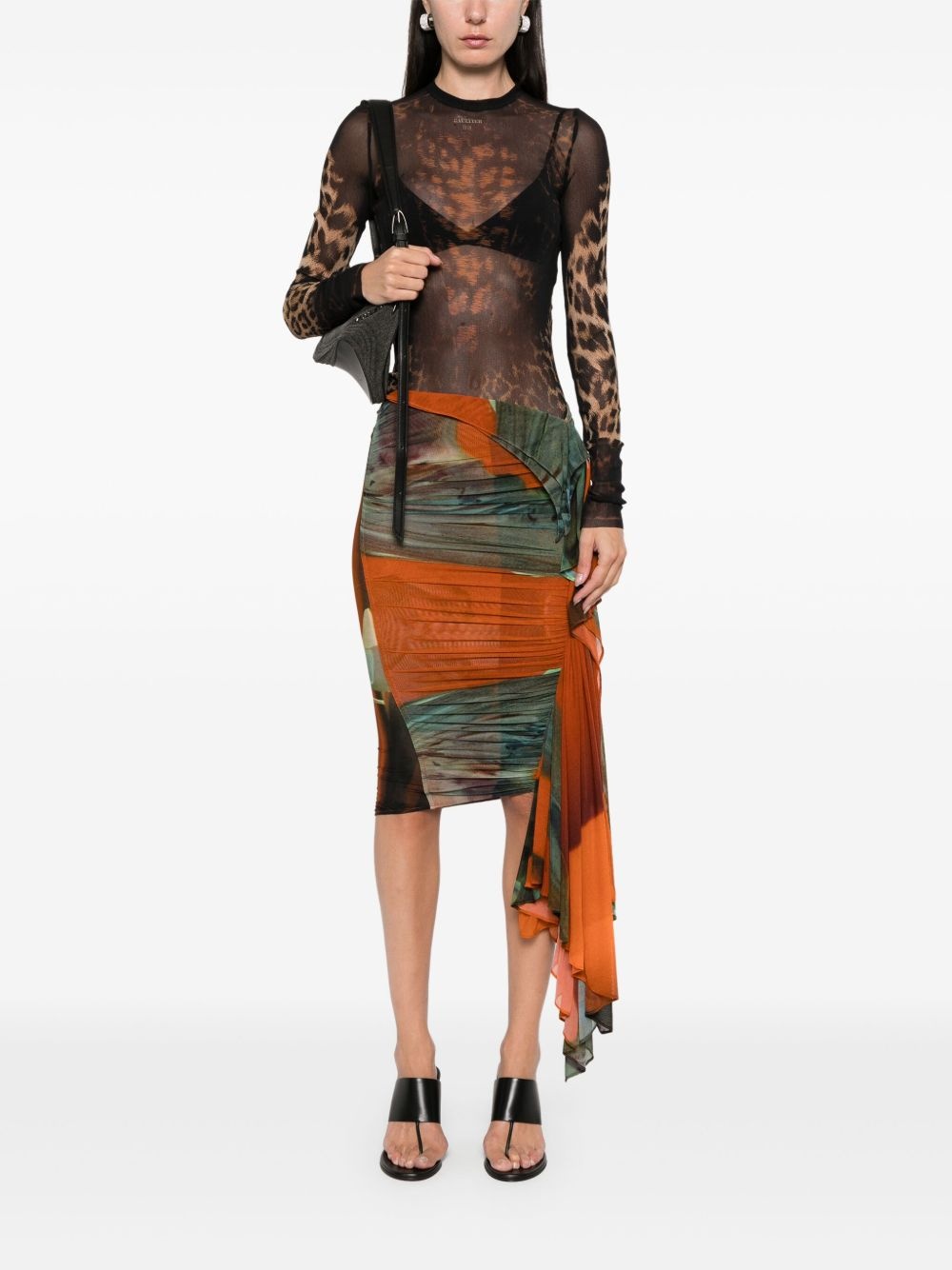 Archive-print ruched skirt - 2