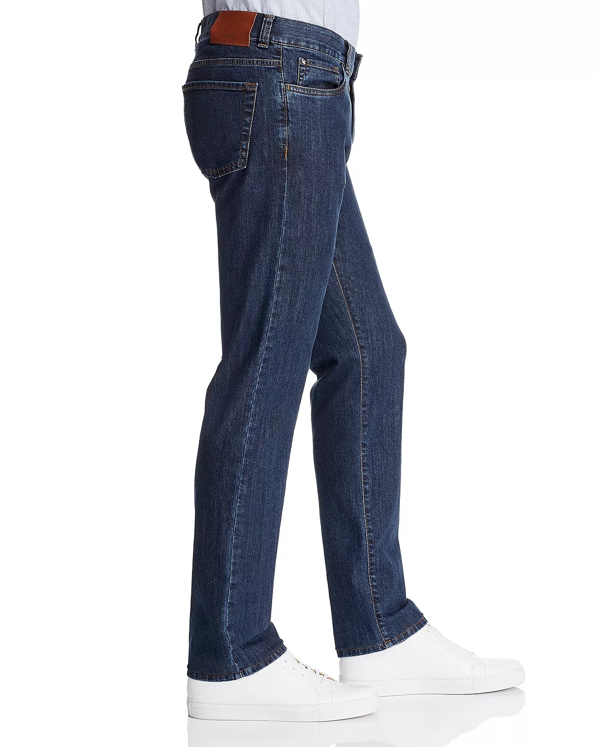 Dark Wash Stretch Denim Straight Fit Jeans in Blue - 3