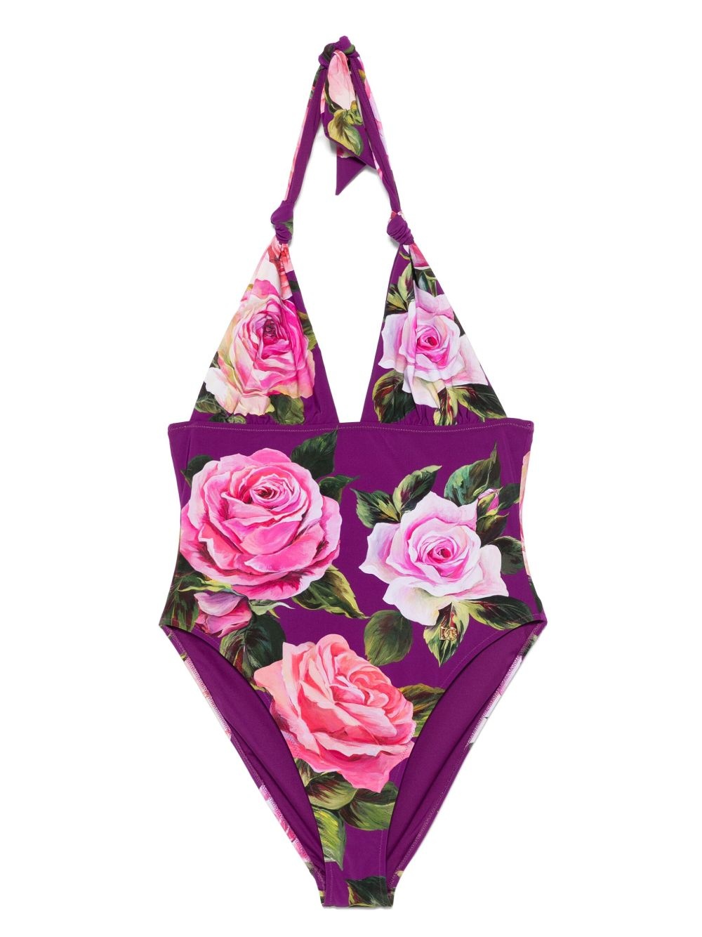 rose-print V-neck swimsuit - 1