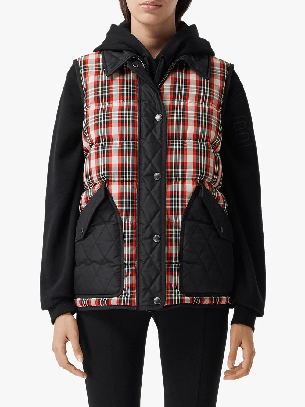 quilted tartan puffer gilet - 3