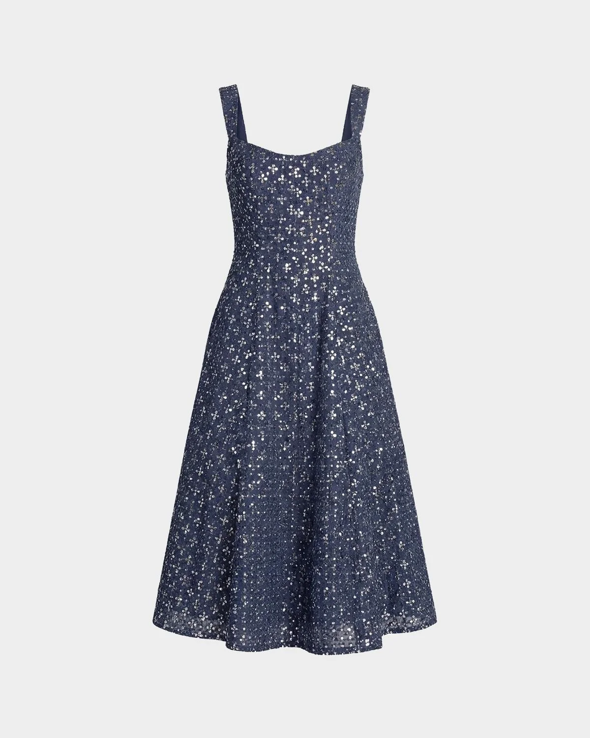 Sleeveless Sequined Denim Midi Dress - 1