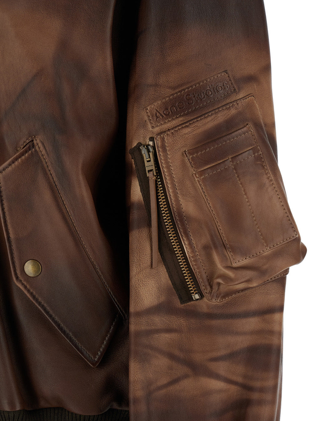 Acne Studios Women Brown Bomber Jacket With Logo In Leather Woman - 3