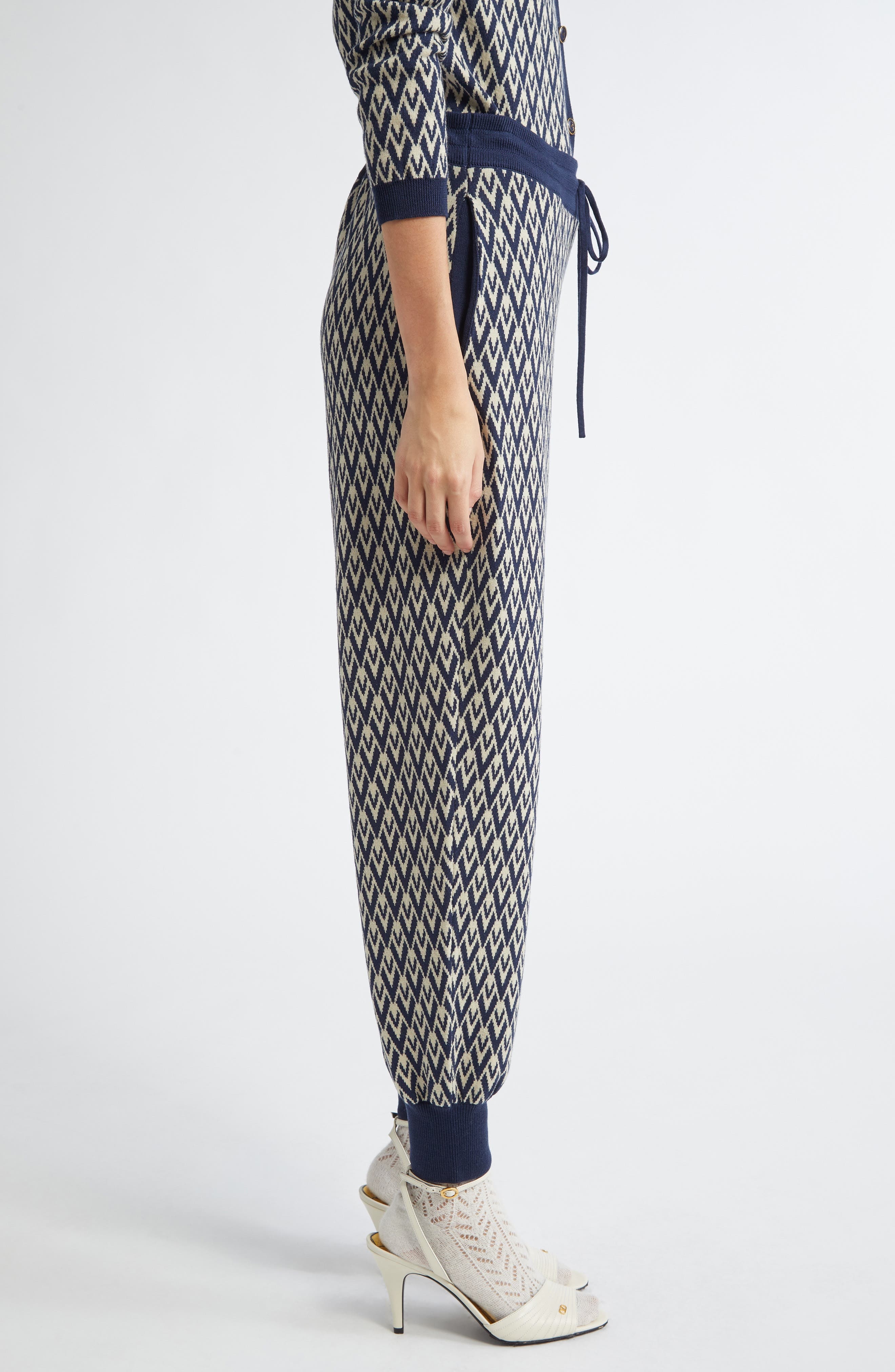 Valentino Garavani Toute la V Jacquard Virgin Wool Joggers in Navy/Cream at Nordstrom - 4