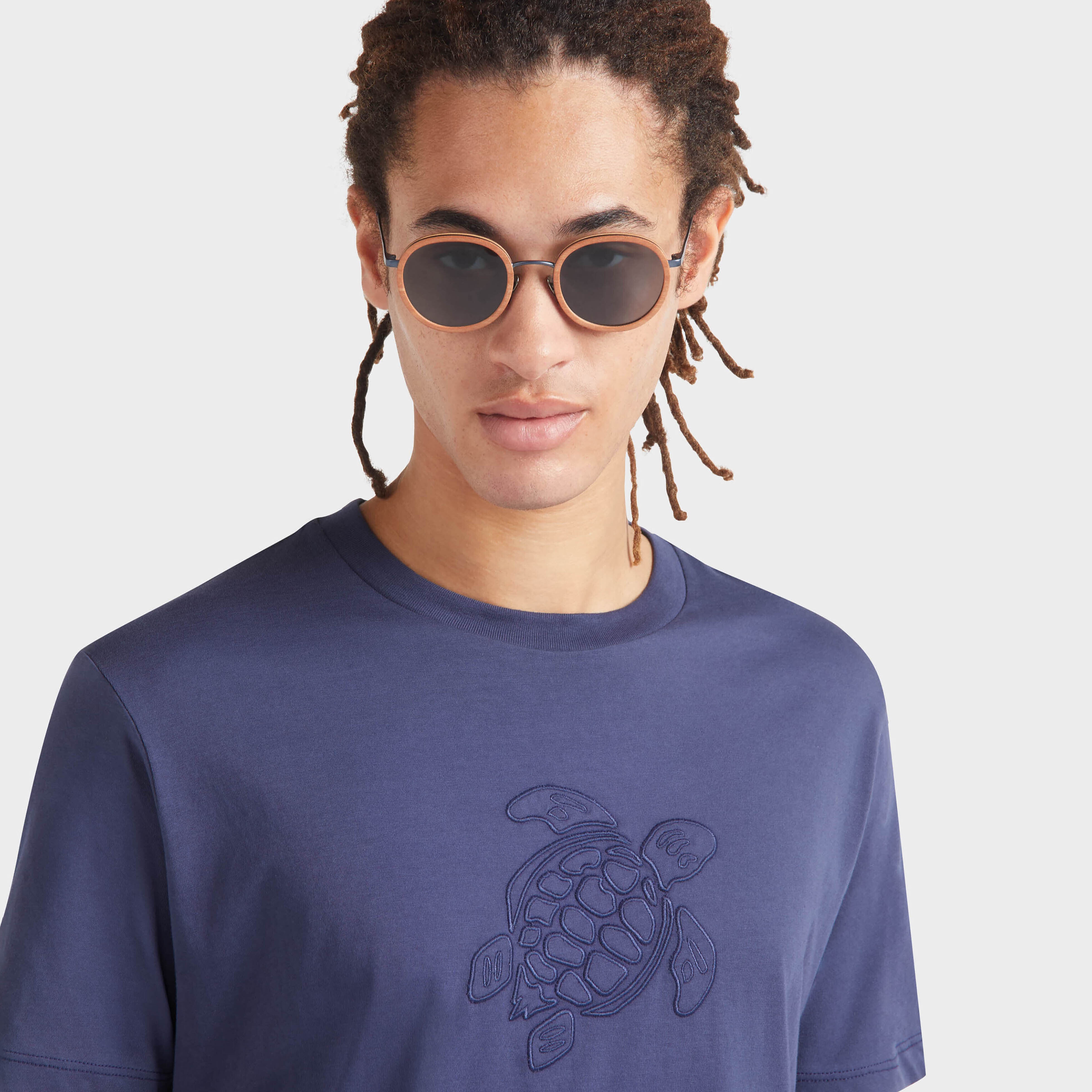 Men Cotton T-shirt Embroidered tone on tone Turtle - 6
