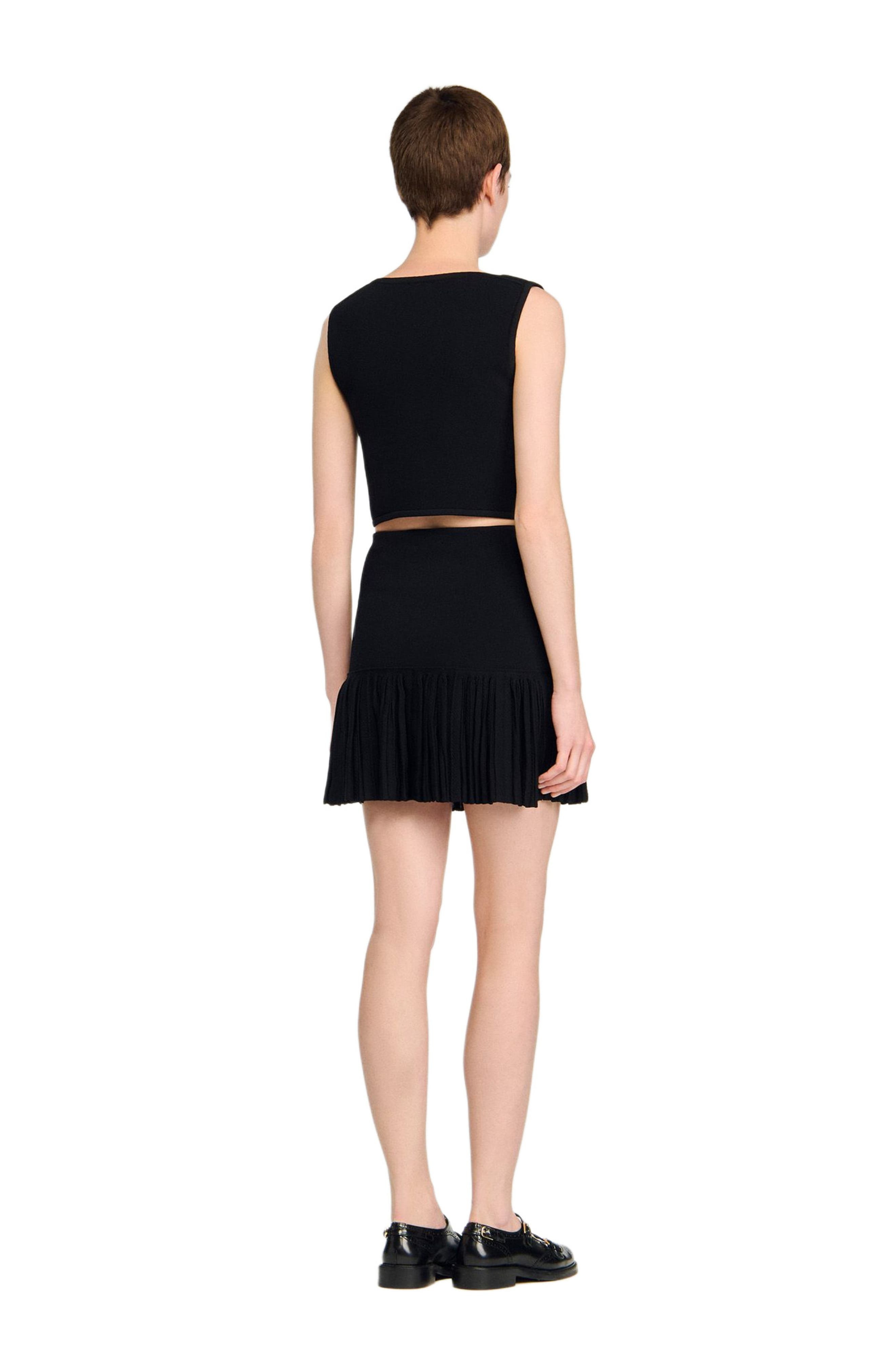 SANDRO Mini pleated fine knit skirt in Black at Nordstrom - 3