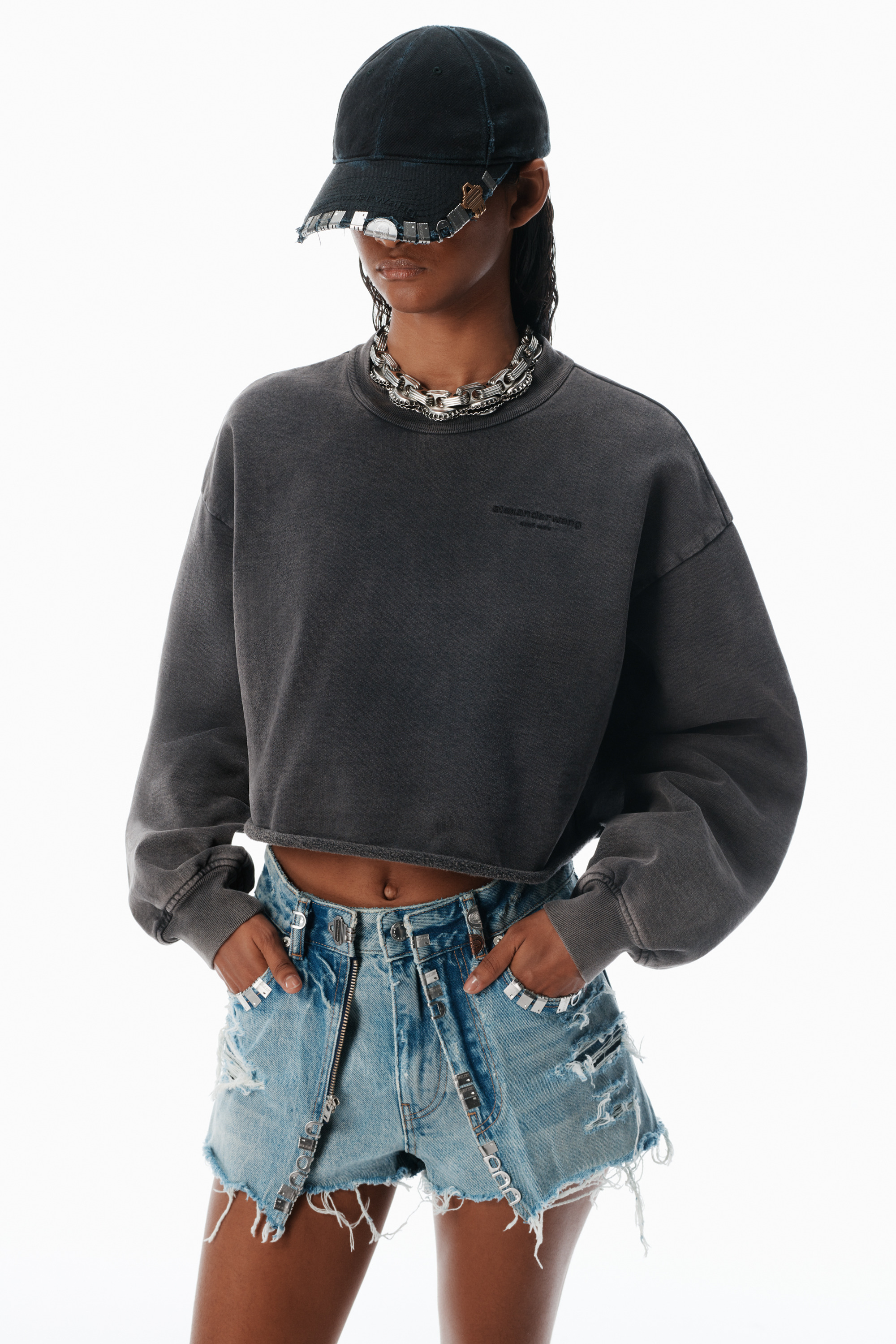 Black Cropped Sweatshirt with Logo - 3