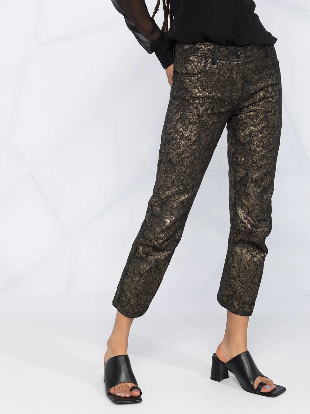 cropped metallic thread trousers - 5