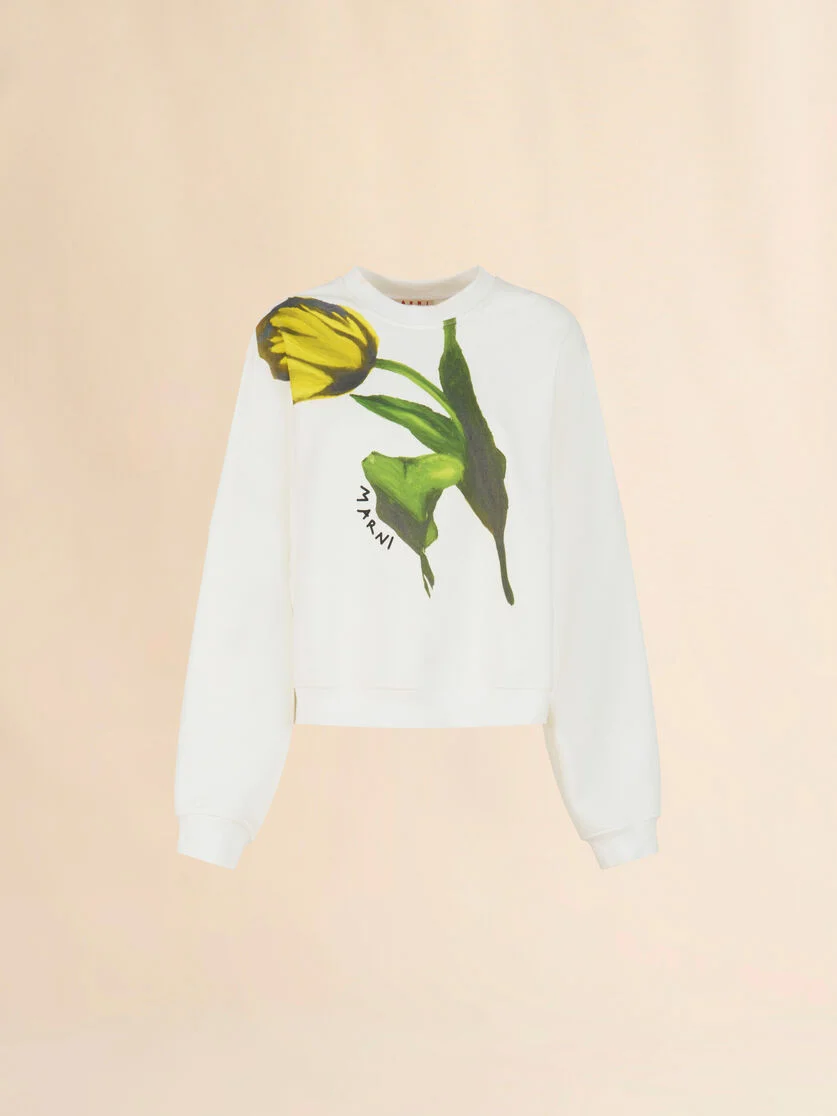 WHITE COTTON SWEATSHIRT WITH TULIP PRINT - 1