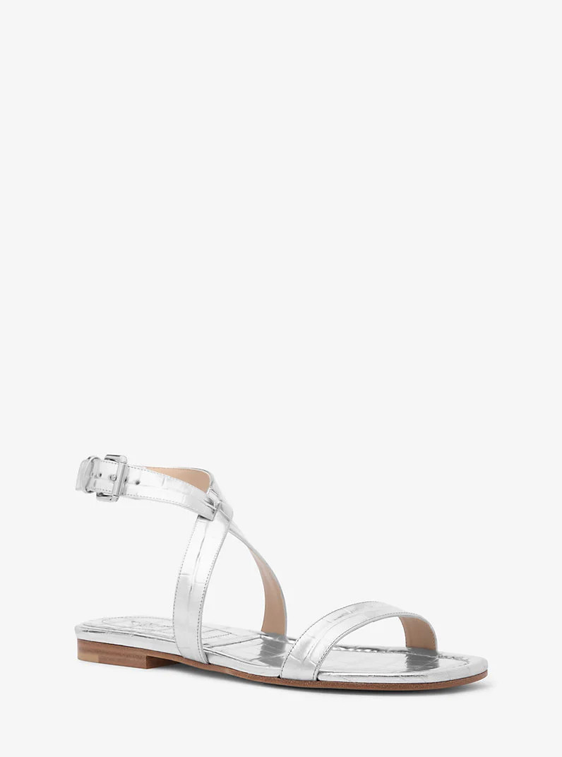 Bridgette Metallic Crocodile Embossed Leather Sandal - 1