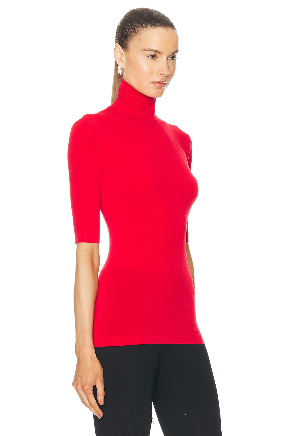Slim Fit Short Sleeve Turtleneck Top - 2