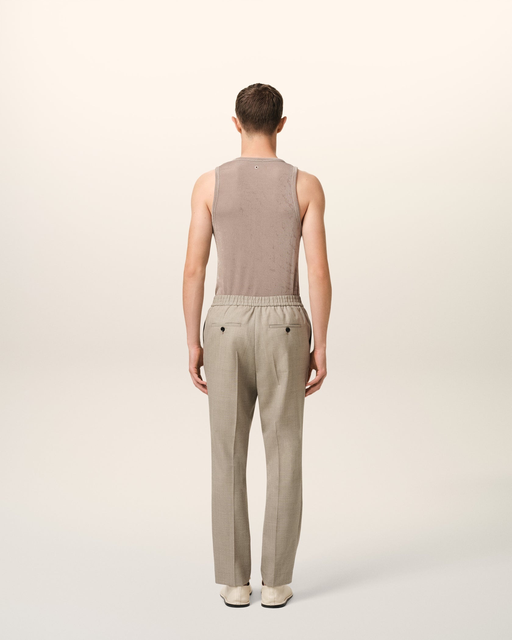 Beige Wool Elasticated Waist Trousers - 3