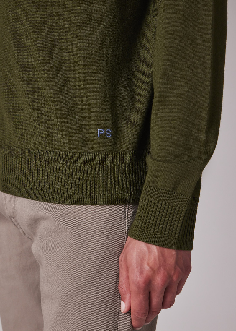 Khaki Merino Wool Half Zip Sweater 5