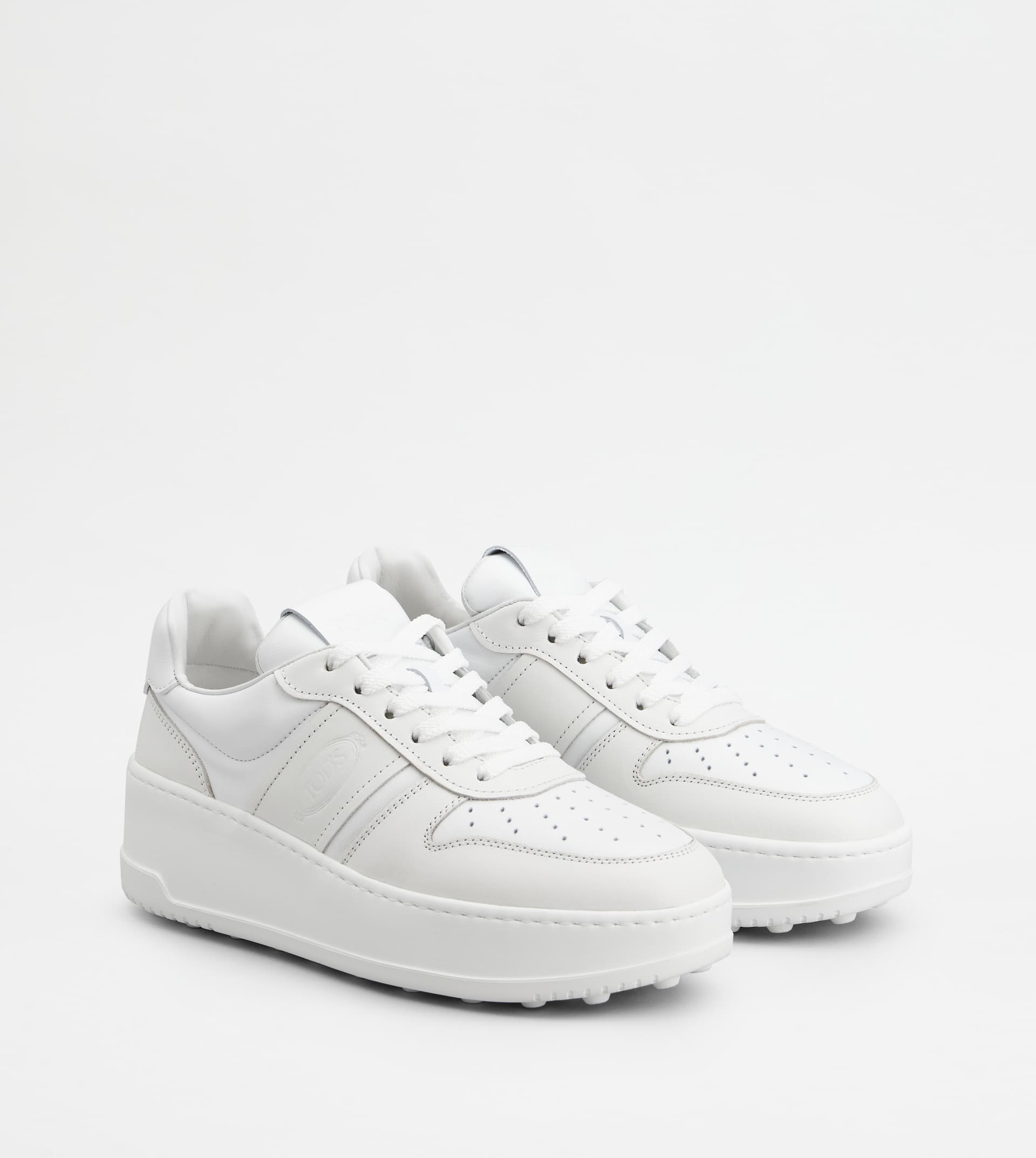 PLATFORM SNEAKERS IN LEATHER - WHITE - 3