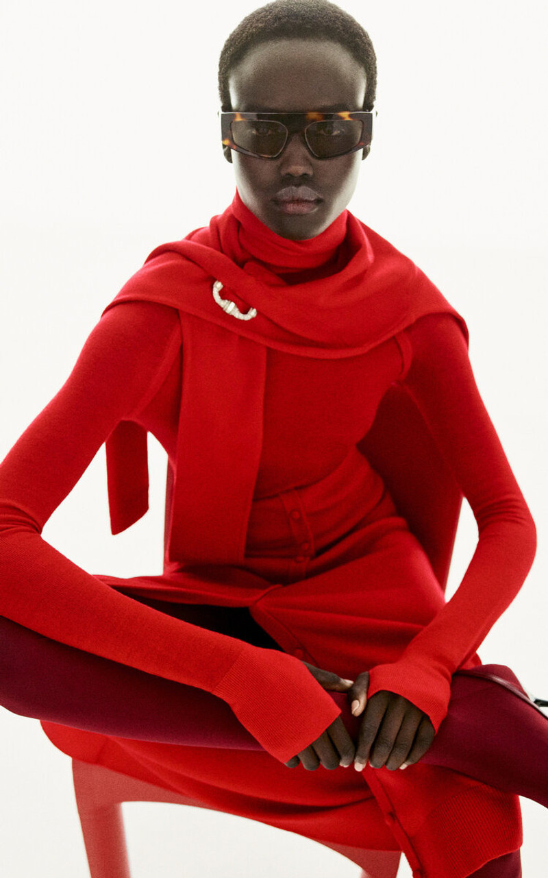 Victoria Beckham Button Front Merino Wool Blend Midi Skirt red outlook