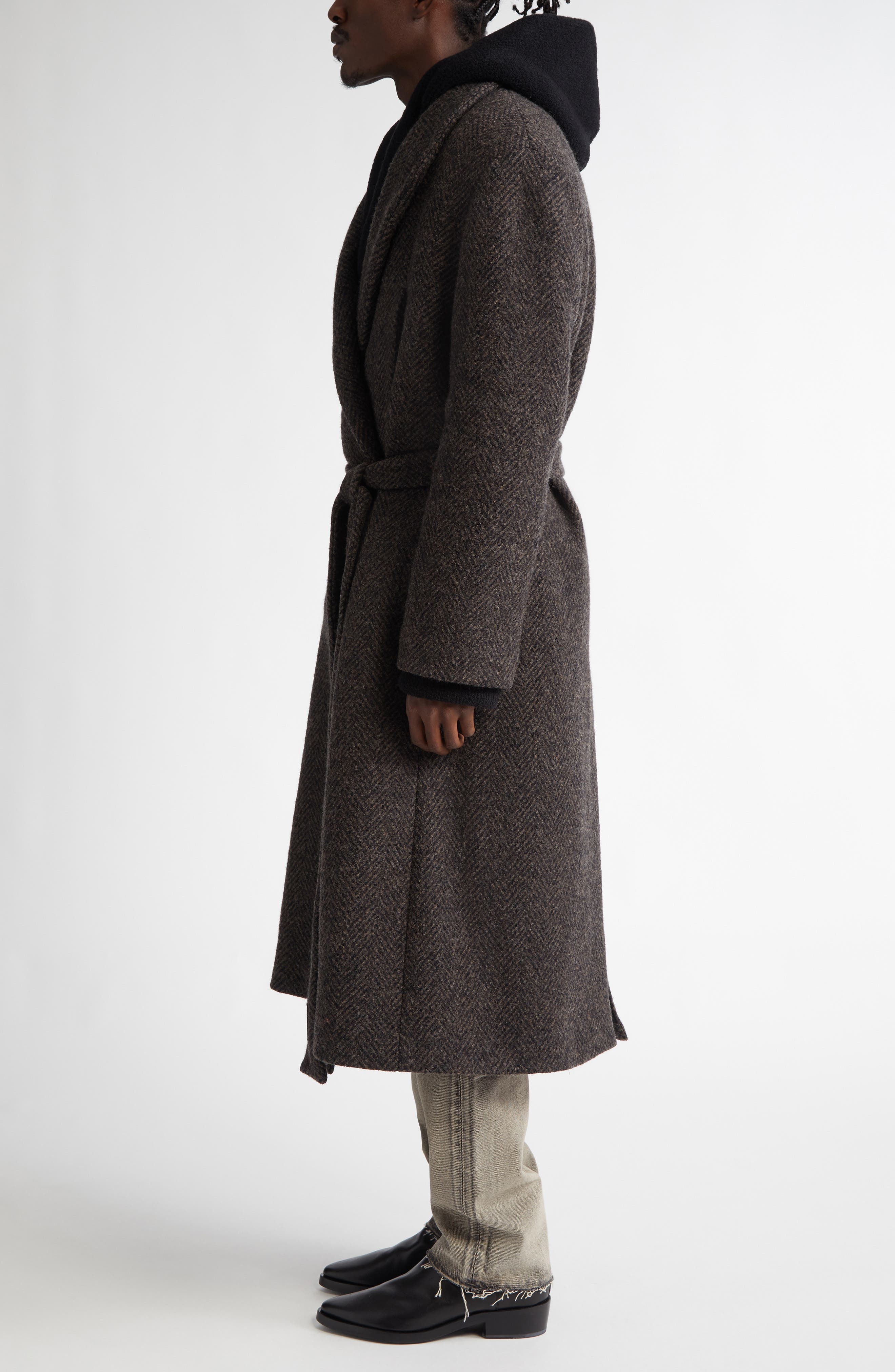 Fear of God Herringbone Belted Virgin Wool Coat in Mocha at Nordstrom - 4