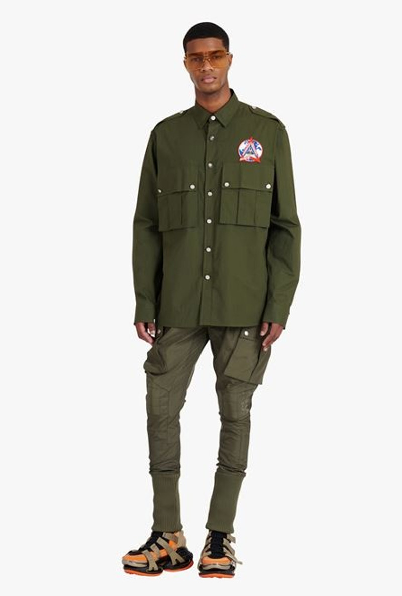 Balmain Dark khaki cotton shirt with Balmain badge outlook