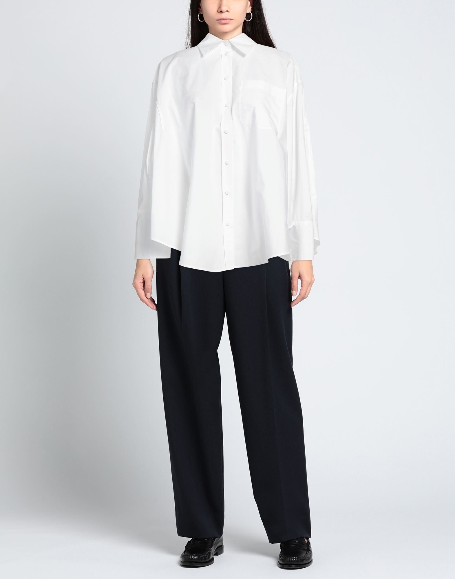 White Women's Solid Color Shirts & Blouses - 2