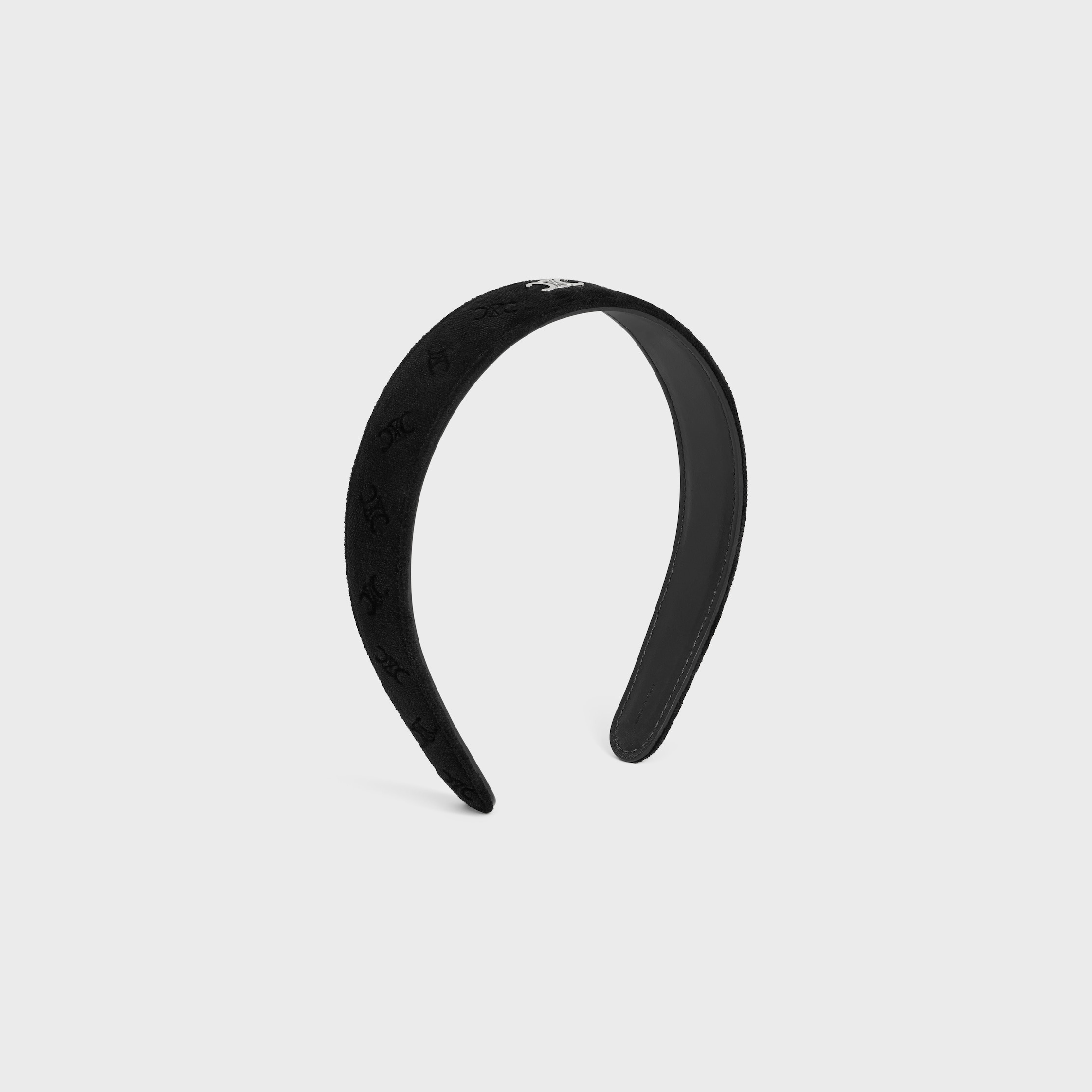 Celine Stamped Headband in Calfskin, Polyester and Brass with Rhodium Finish - 2