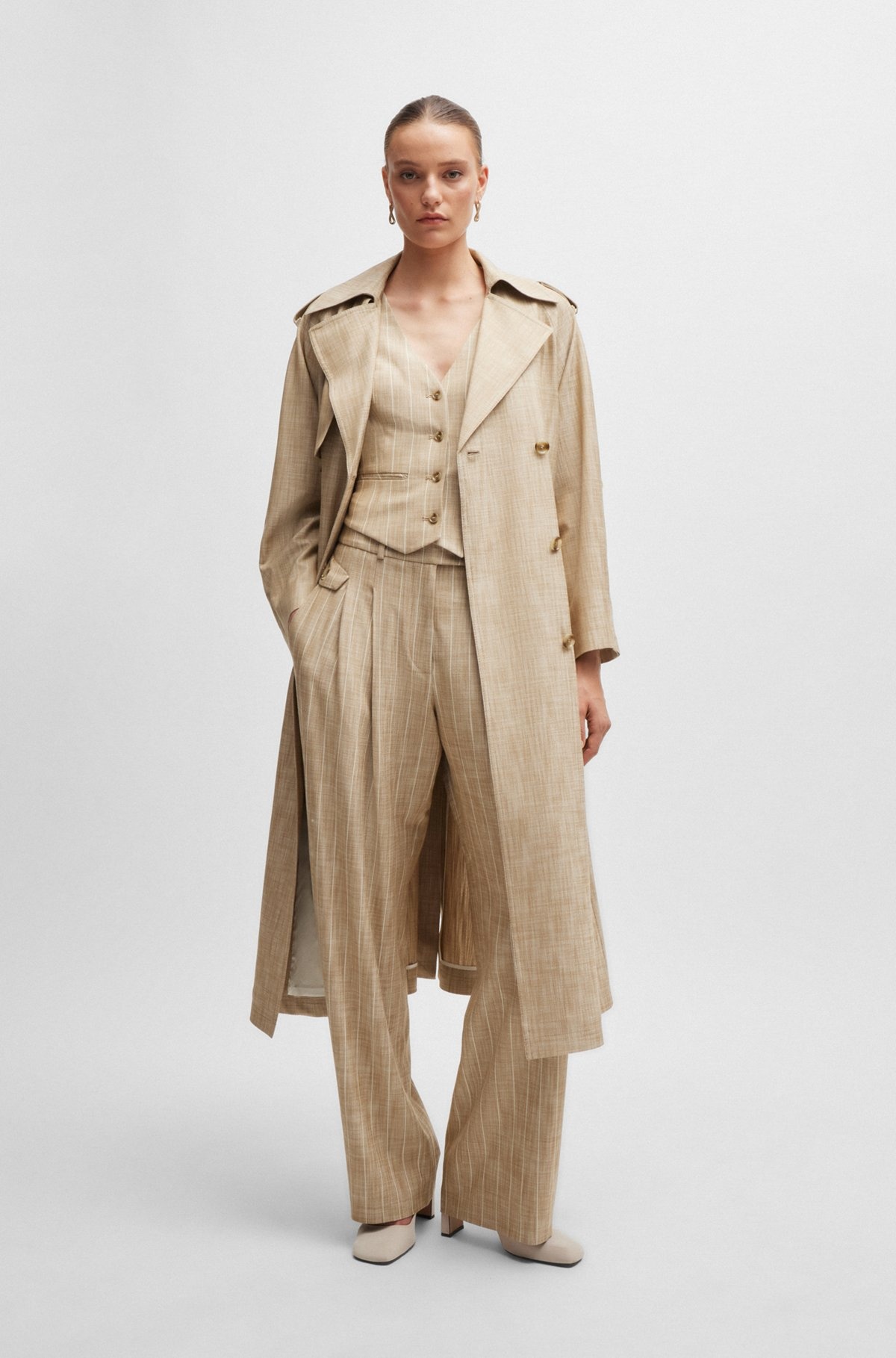 DOUBLE-BREASTED TRENCH COAT IN PINSTRIPE MATERIAL - 3