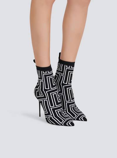 Balmain Bicolor stretch knit Skye ankle boots with Balmain monogram outlook