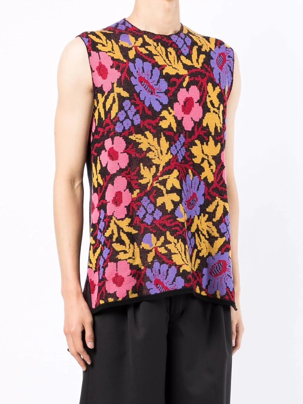 floral-intarsia sleeveless jumper - 3