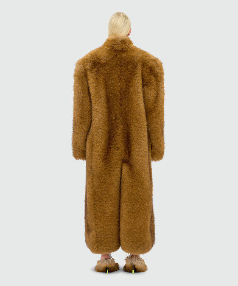 Long beige faux fur coat 3
