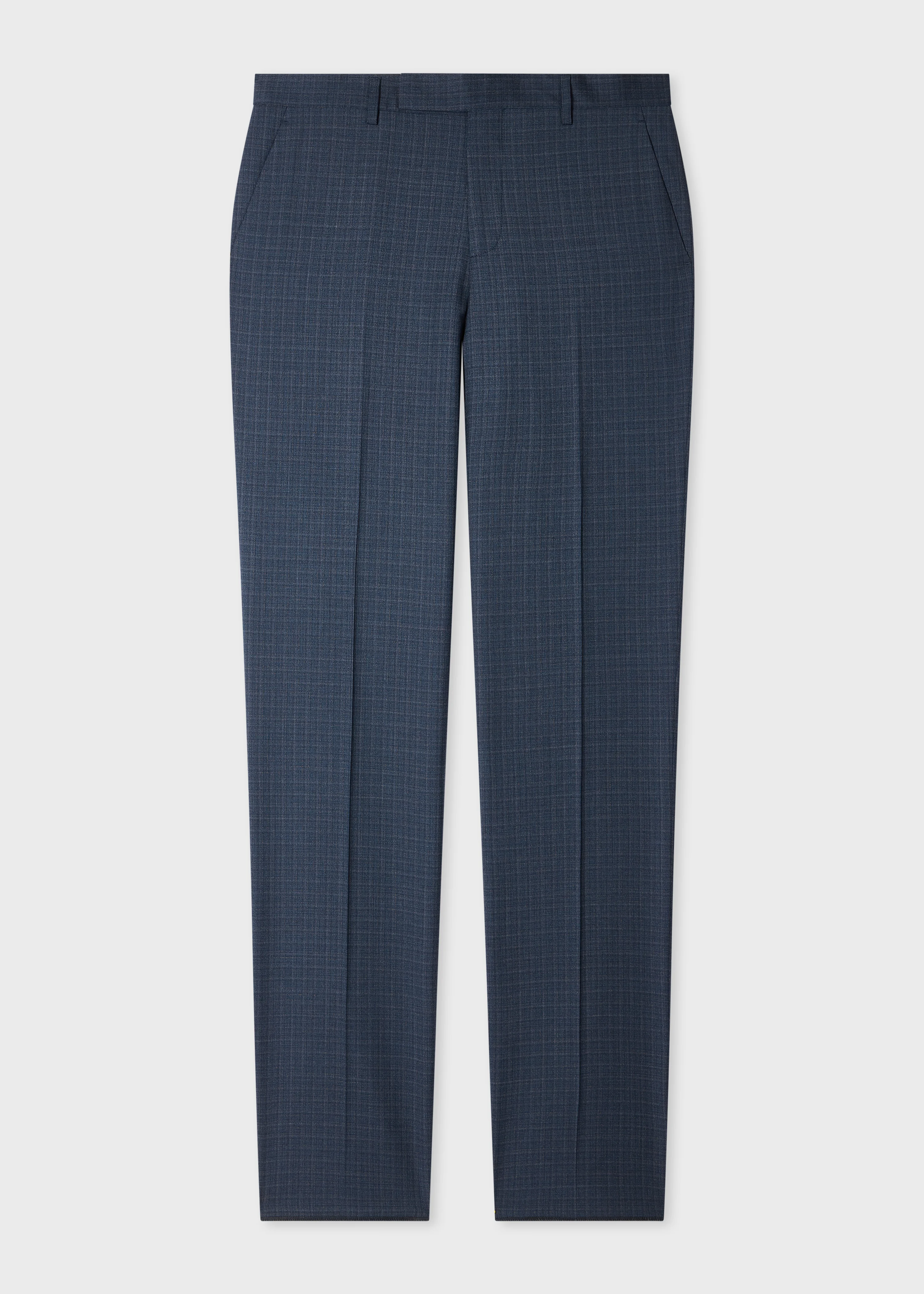 Slim-Fit Mid-Blue Micro Check Wool Trousers - 1