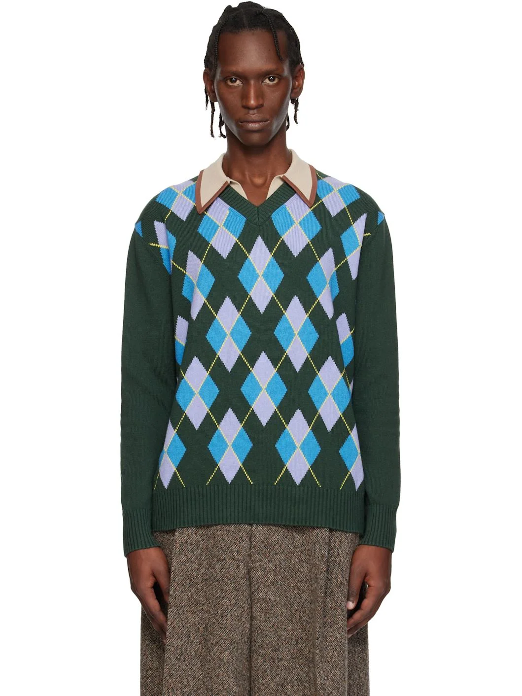 Green Argyle Sweater - 1