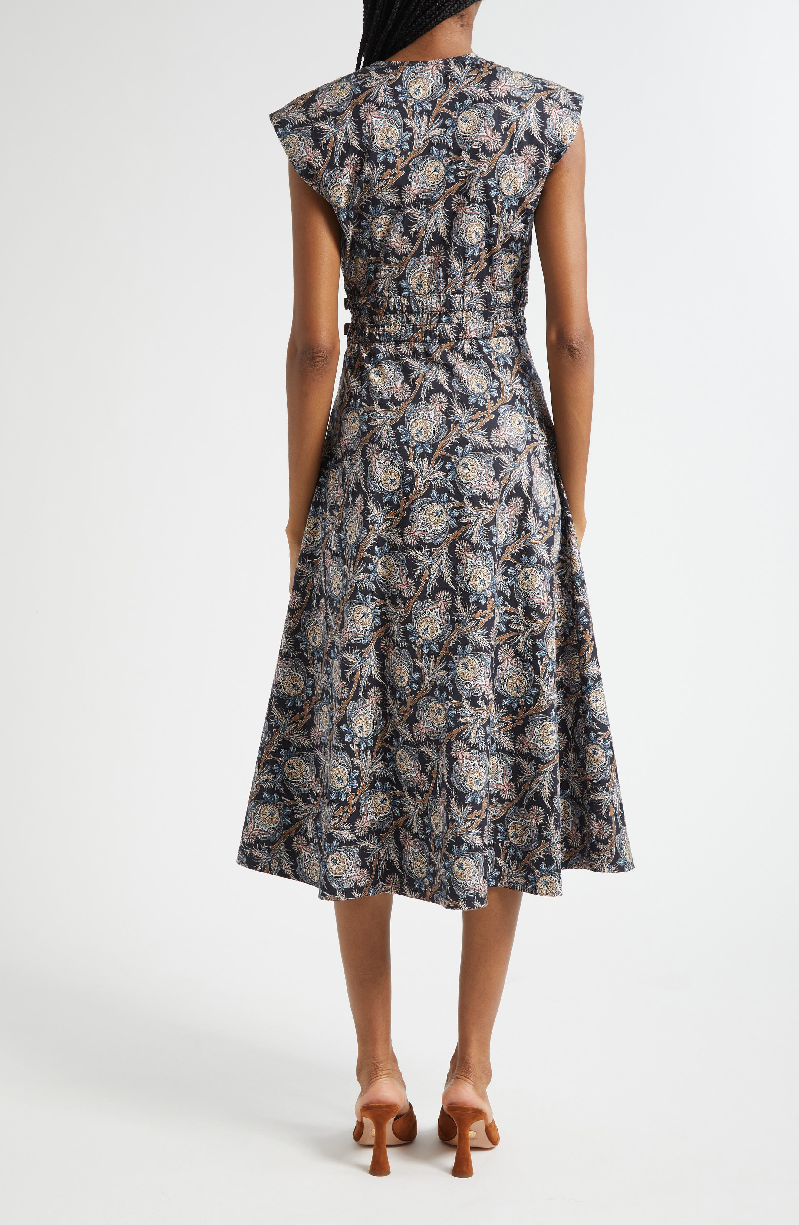 Veronica Beard Nilsen Paisley Floral Stretch Cotton Midi Dress in Black Multi at Nordstrom - 2