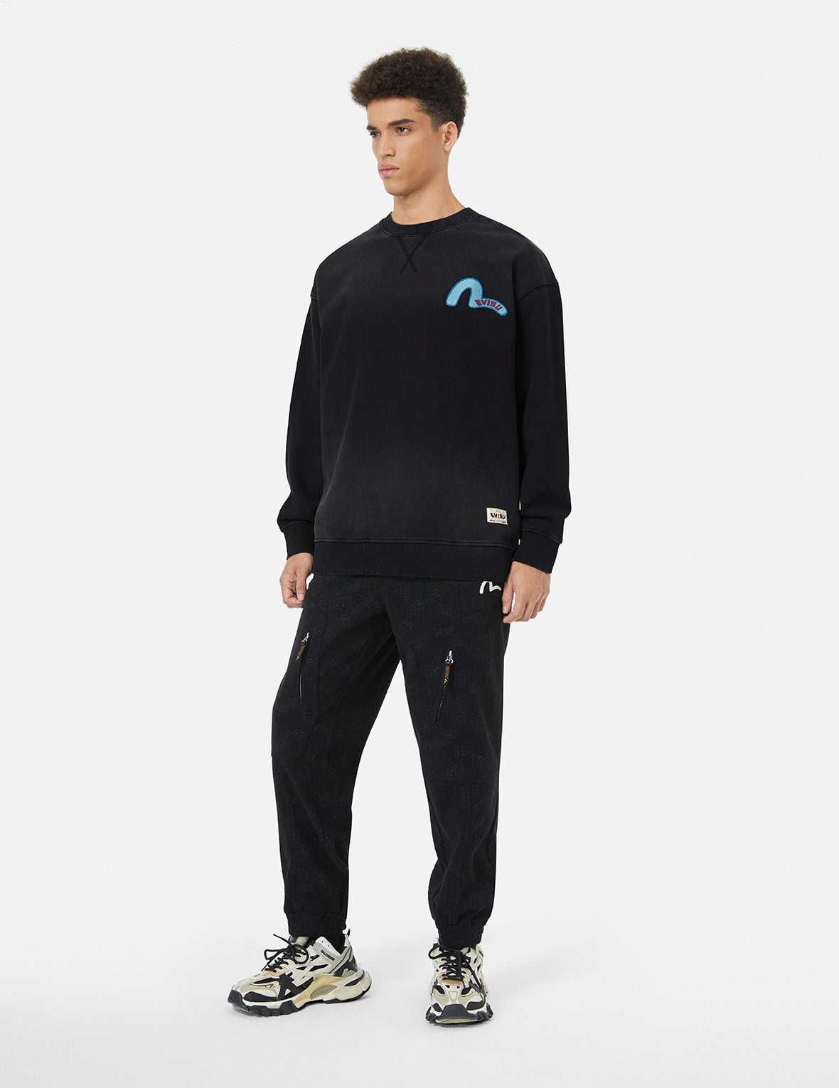 Washed Seagull and Logo Badge Daicock Print Loose Fit Sweatshirt - 4