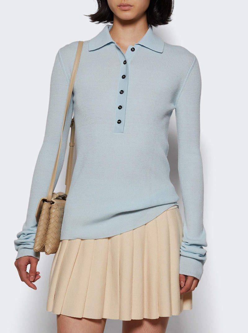 AMIYA Georgia Fitted Wool Polo Top Sky Blue outlook