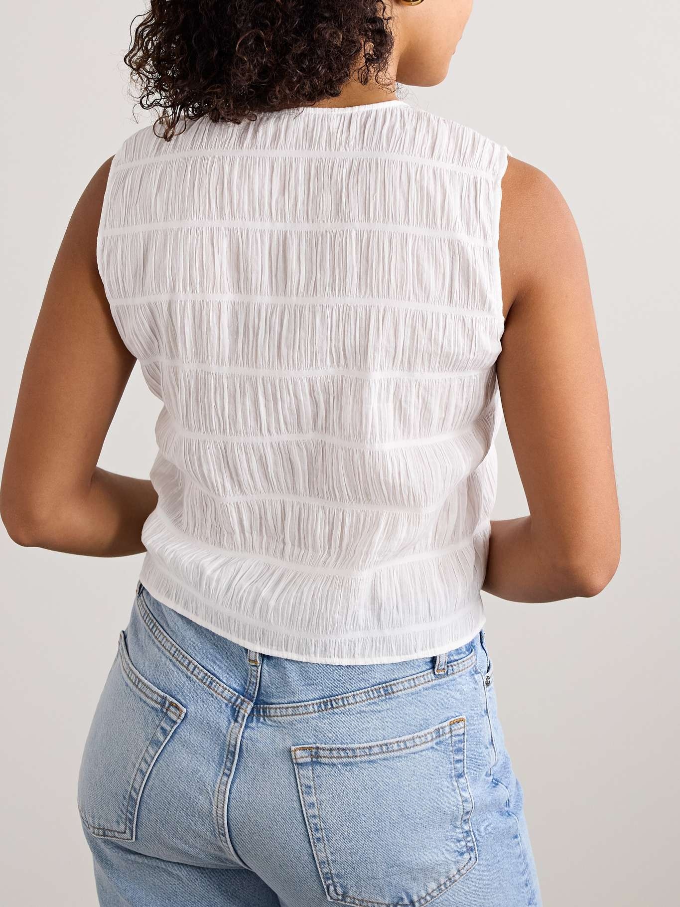 Shirred cotton-blend voile tank White - 3