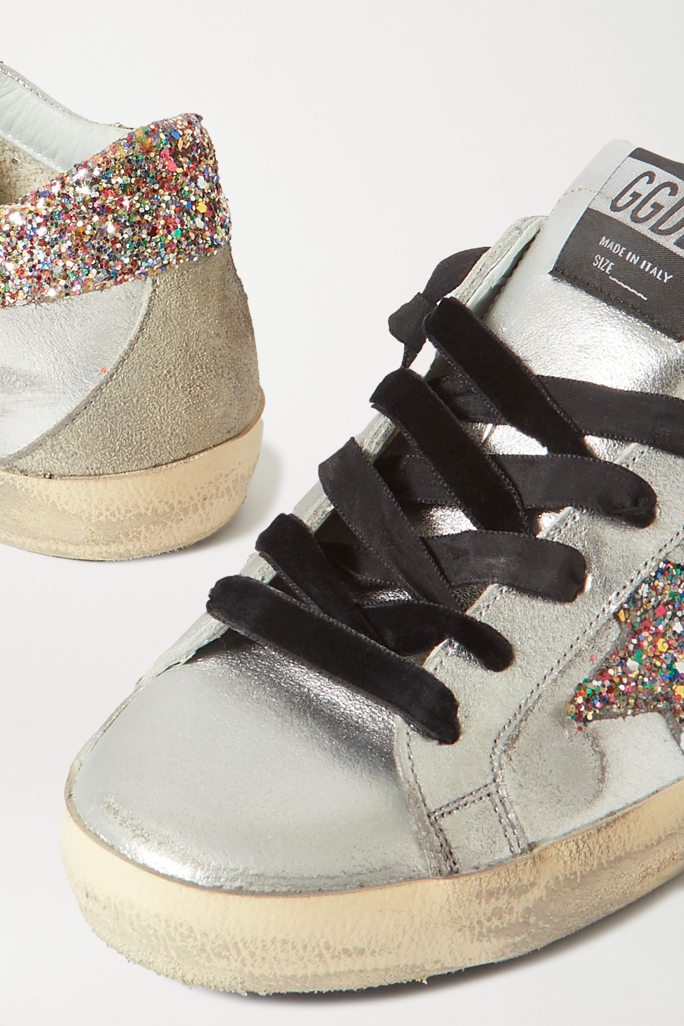 Superstar distressed glittered metallic leather sneakers - 4