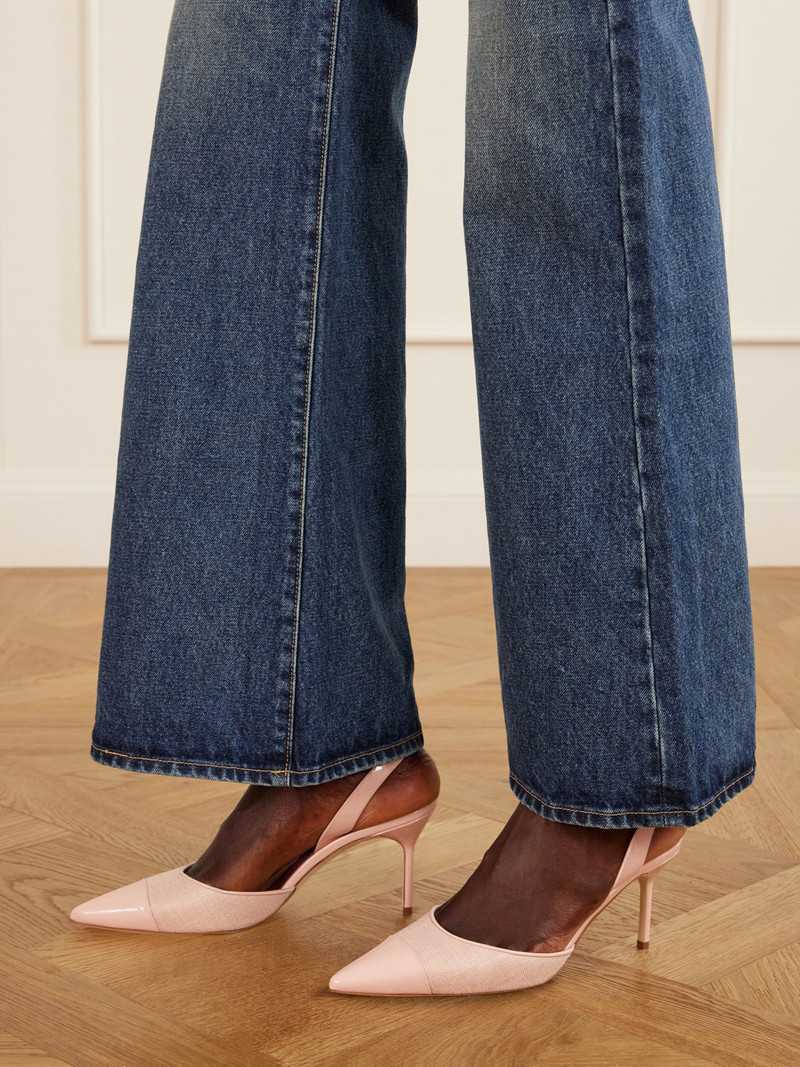 Manolo Blahnik Capsli 70 Canvas And Patent-leather Slingback Pumps outlook