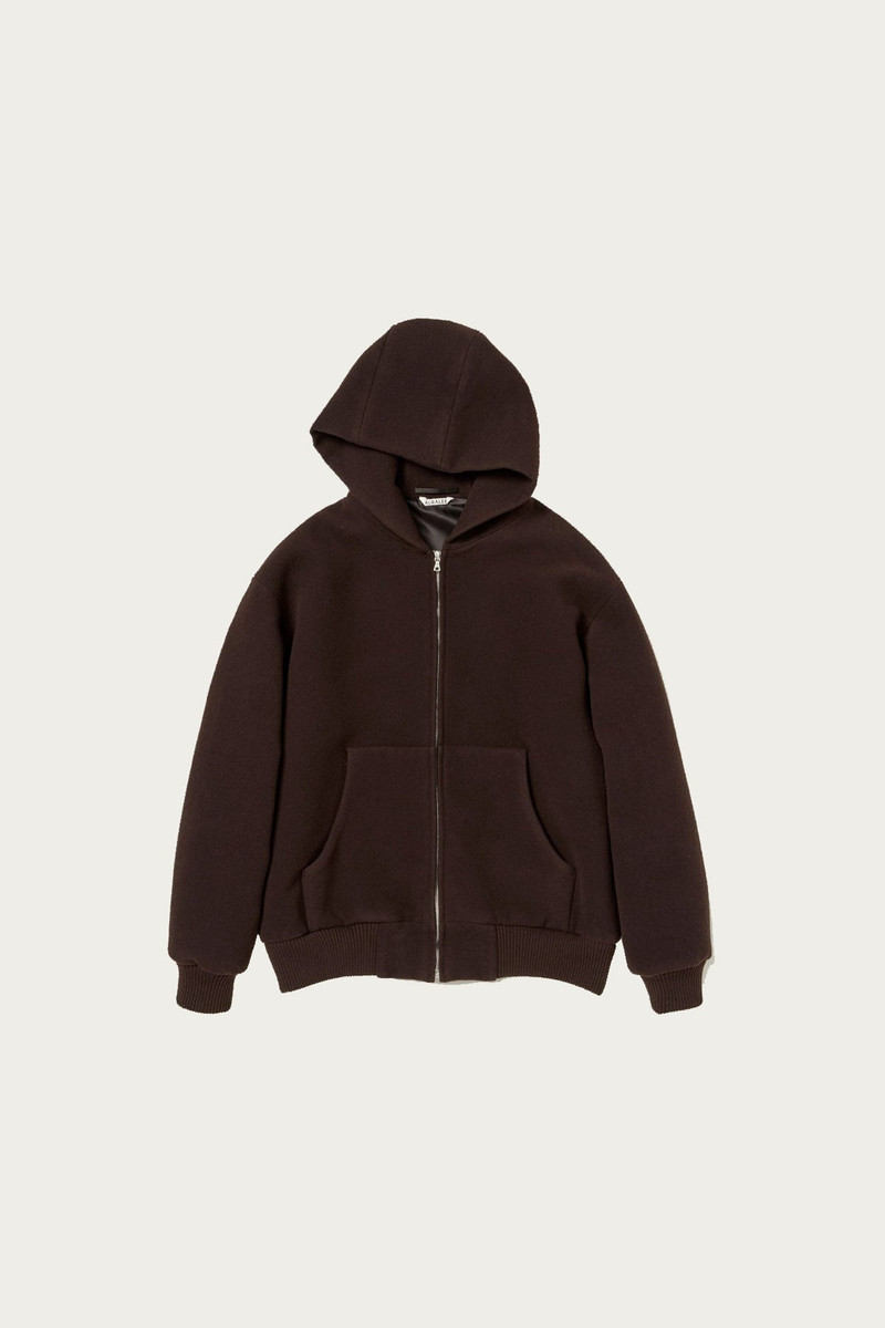 두 배 피복 무거운 모직 더미 Zip Hoodie - 진한 갈색 - 1