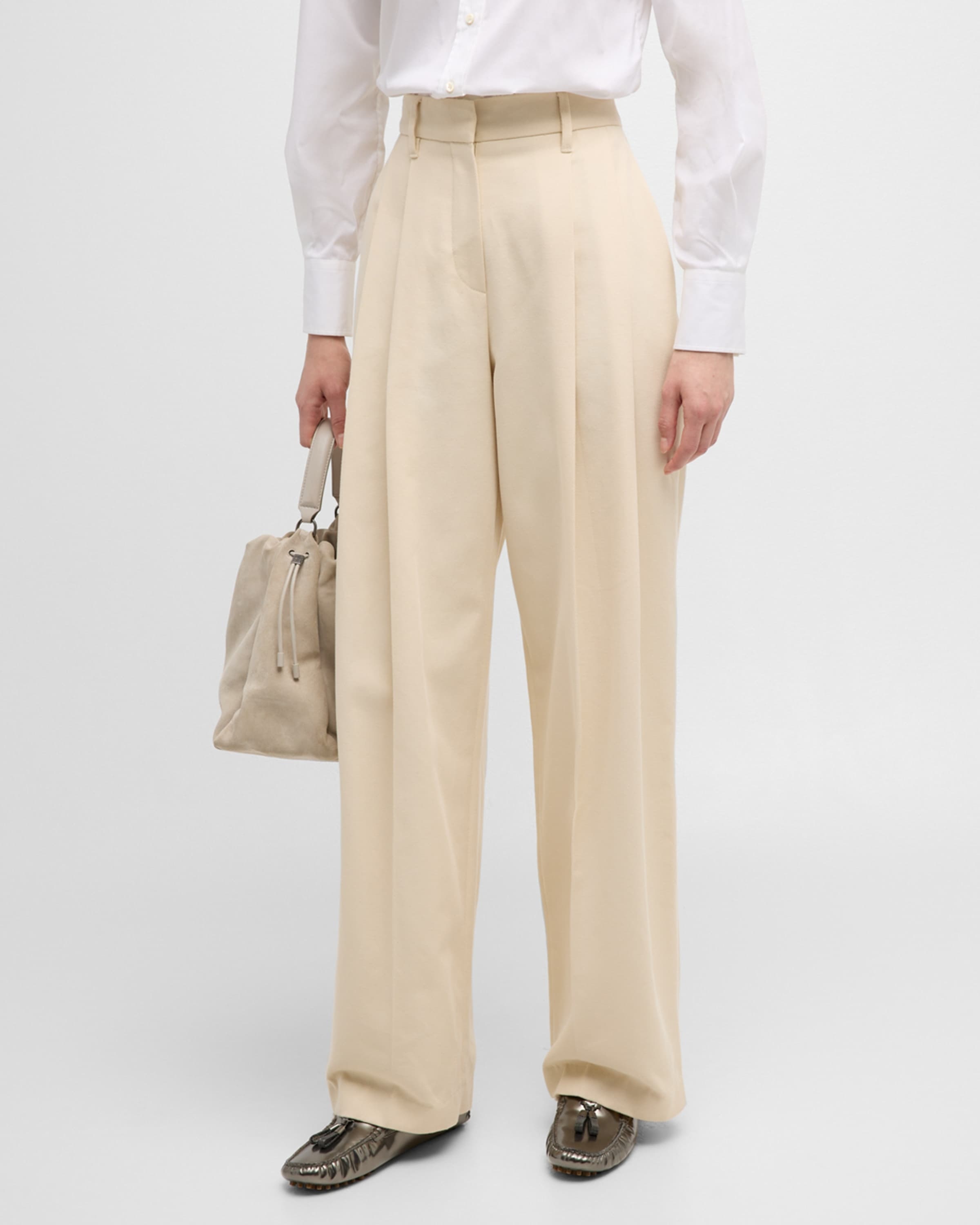 High-Rise Pleated Cotton-Twill Straight-Leg Trousers - 2