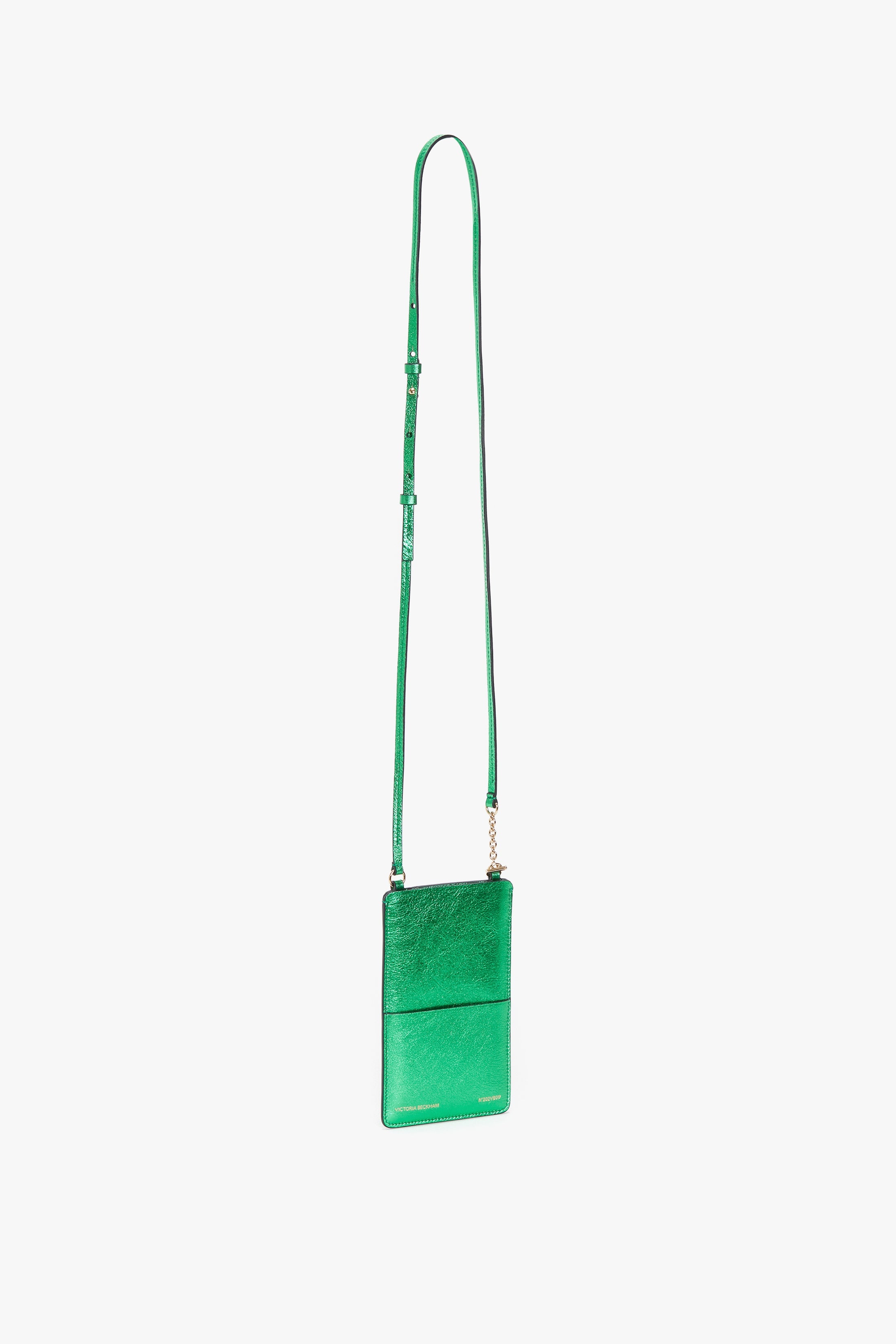 Iphone Pouch In Metallic Green Leather - 2