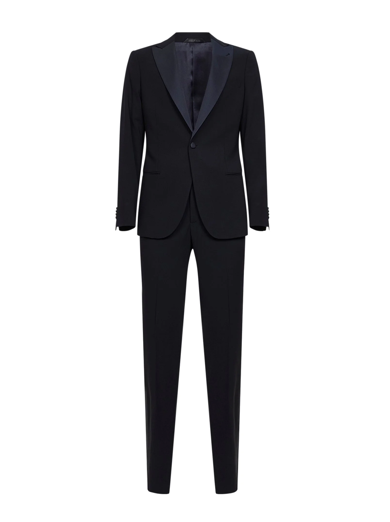 Dark navy virgin wool crepe tuxedo suit - 1