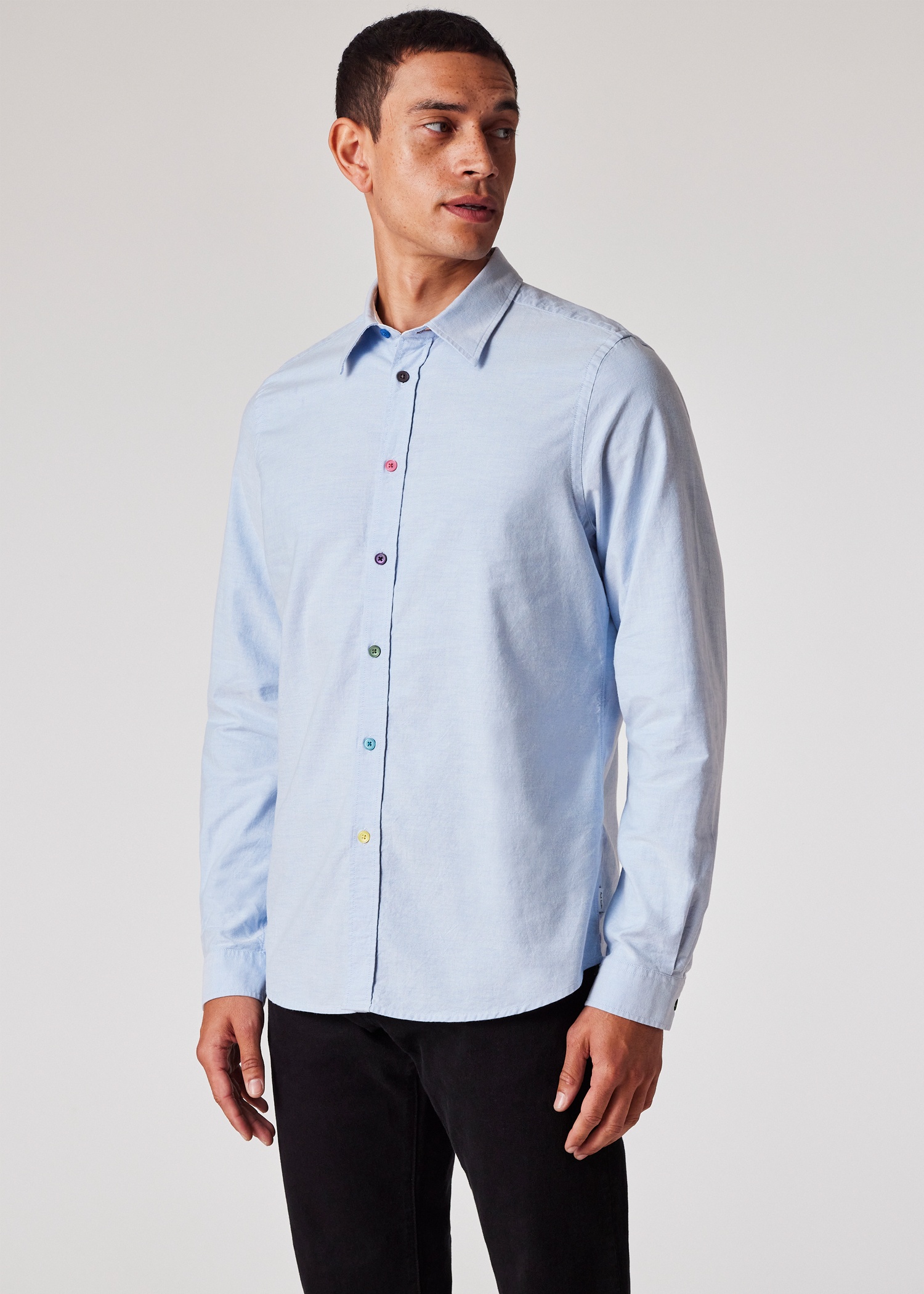 Tailored-Fit Sky Blue Organic-Cotton Multicolour Button Oxford Shirt - 3
