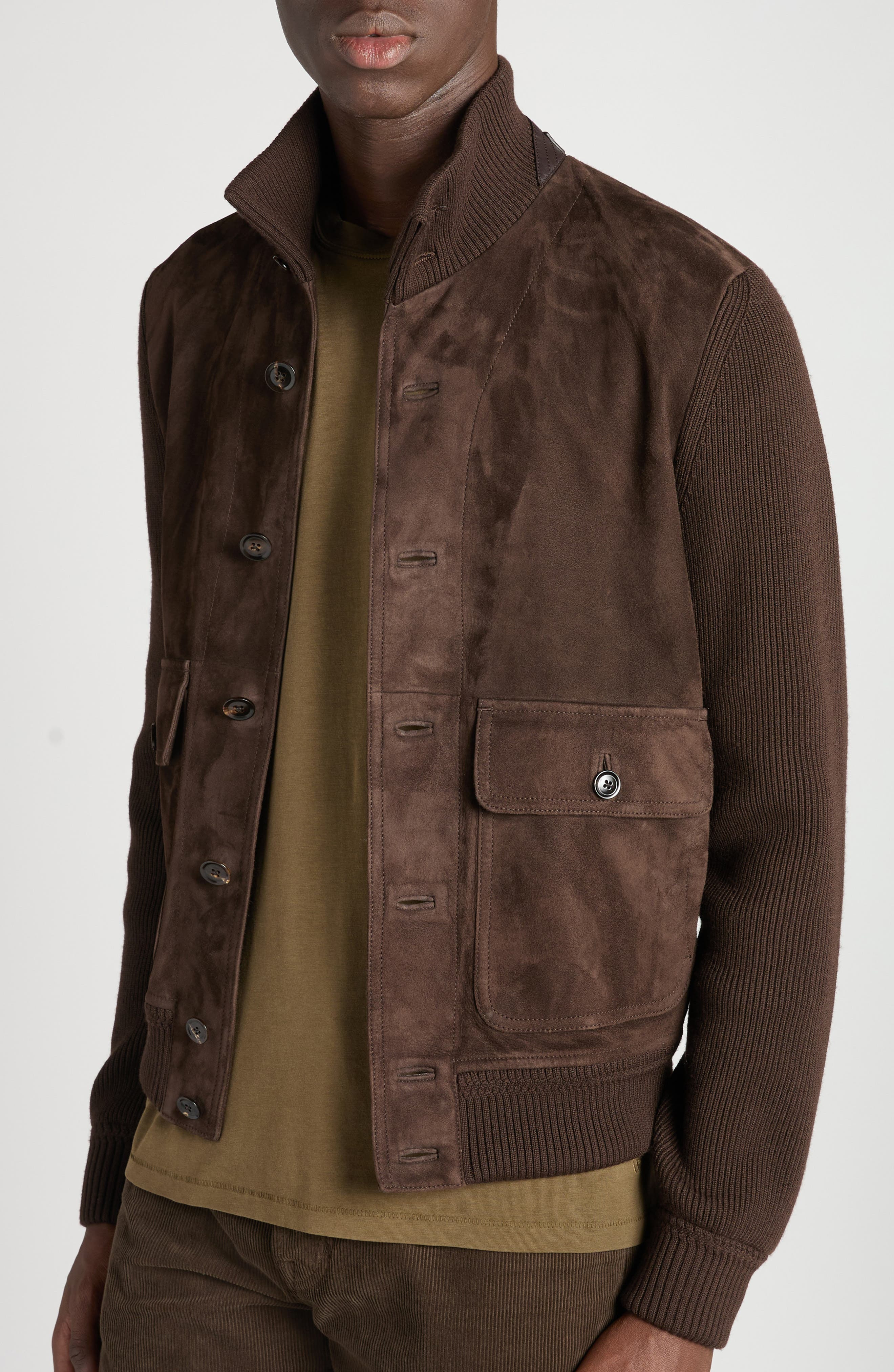 TOM FORD Mixed Media Cardigan in Kb870 Deep Brown at Nordstrom - 4