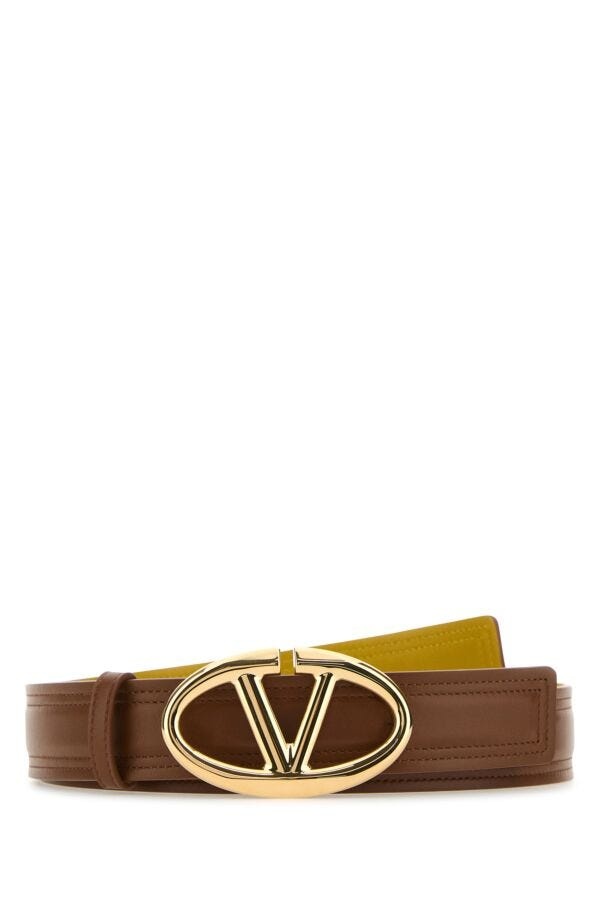 Valentino Garavani Woman Caramel Leather Reversible Belt - 1