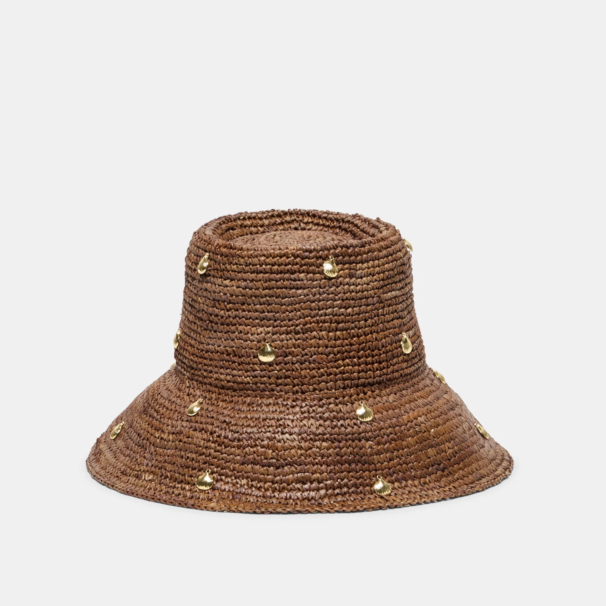STRAW CLOCHE WITH CHARMS BROWN - 1