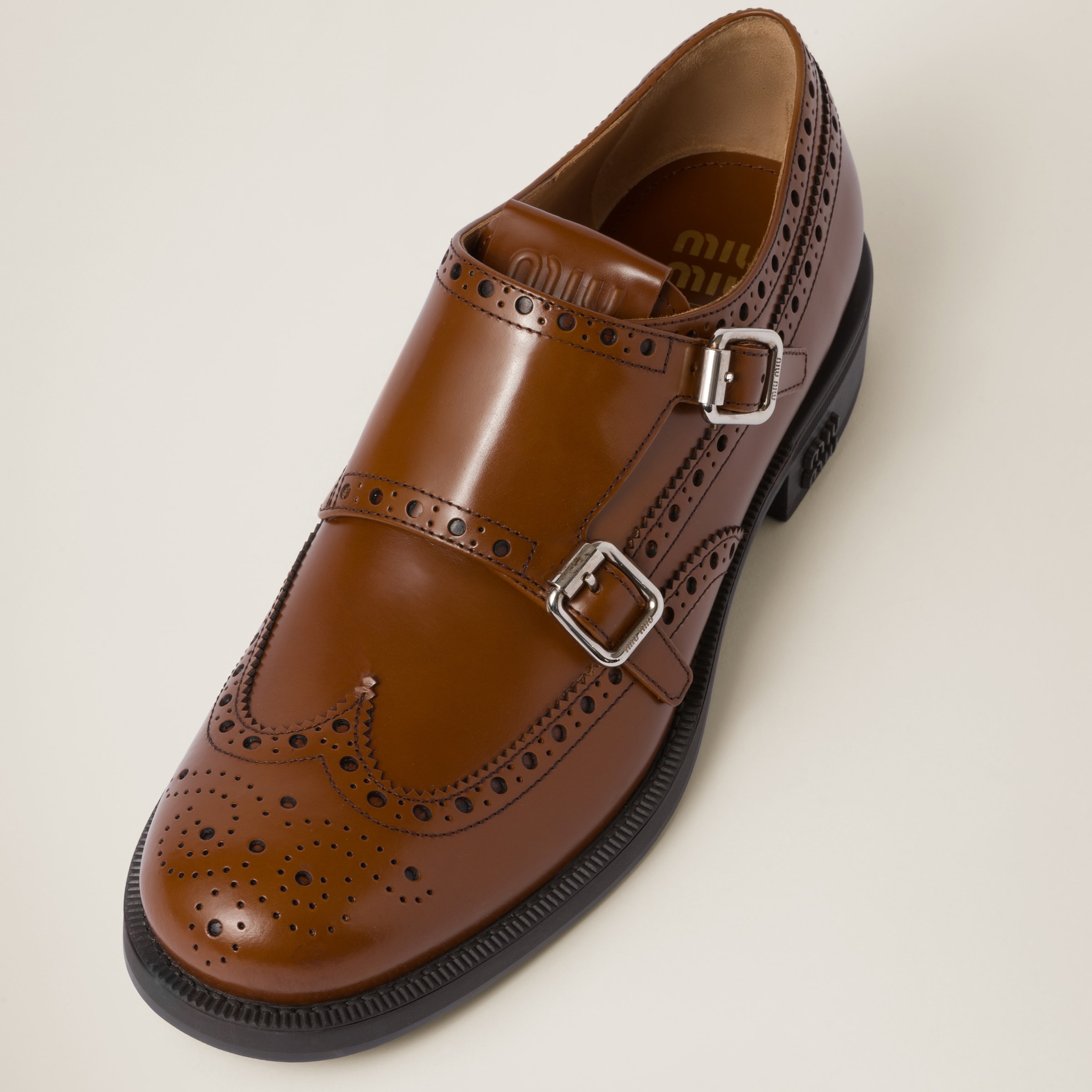 ローファー・オックスフォード MiuMiu | Church's X Miu Miu Brushed Leather Double Monk x Church's Double Monk leather brogues in brown - Miu Miu